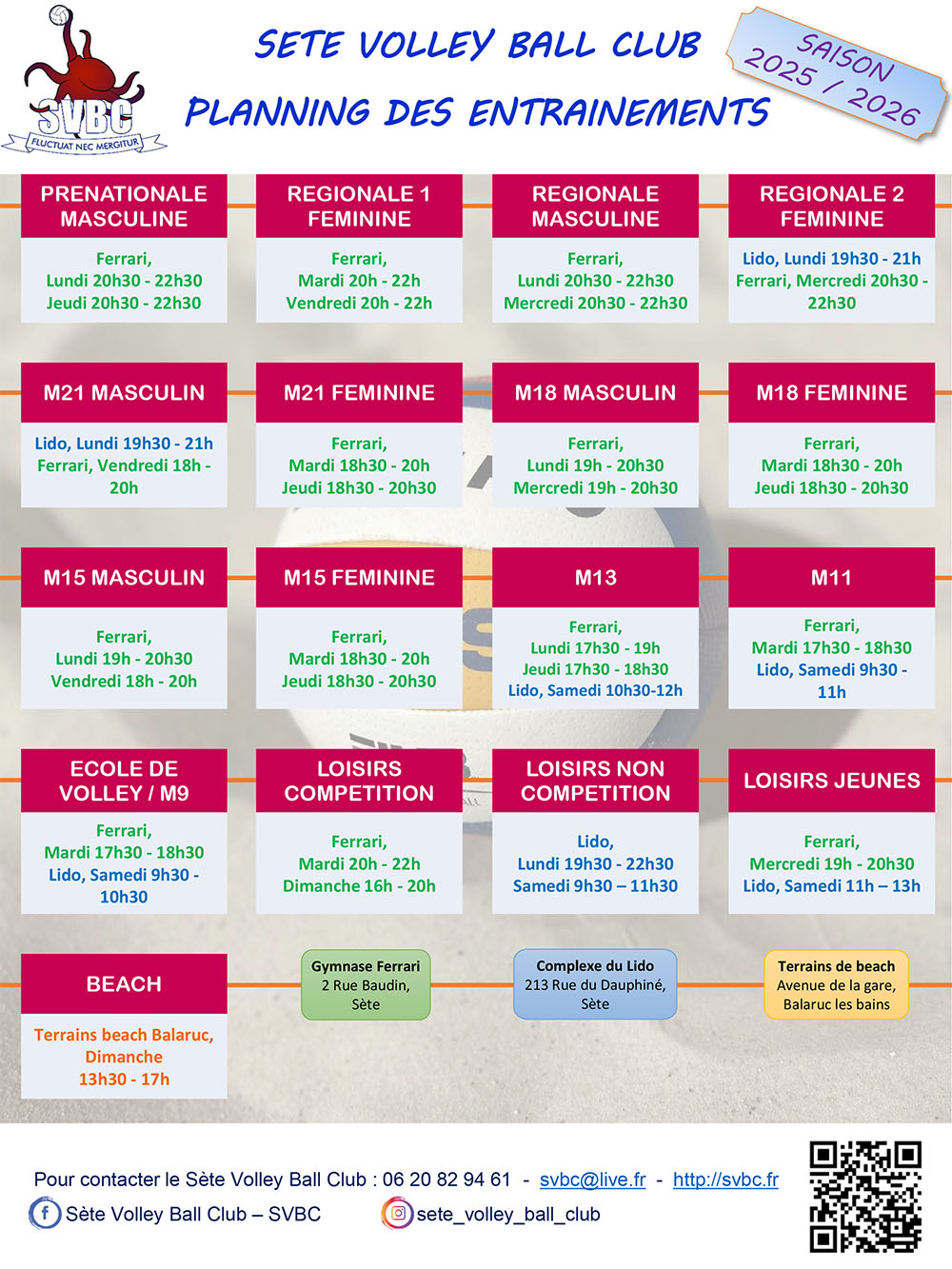 creneaux horaires pour l'annéee en cours